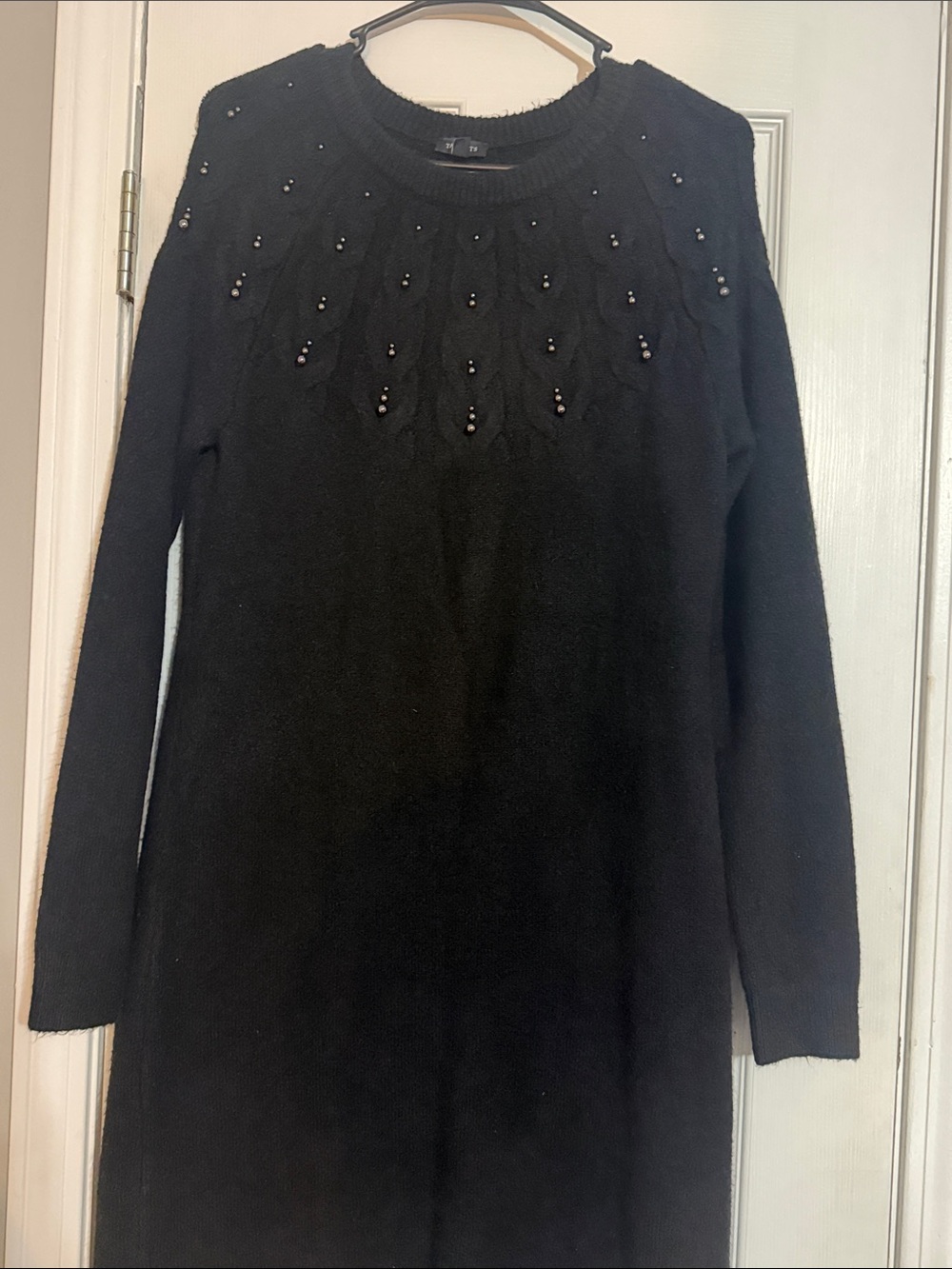 Talbots Black Beaded Cable-Knit Crewneck Sweater